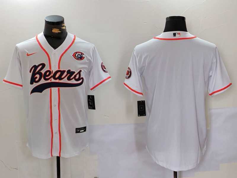 Men%27s Chicago Bears Blank White With Patch Cool Base Stitched Baseball Jersey
